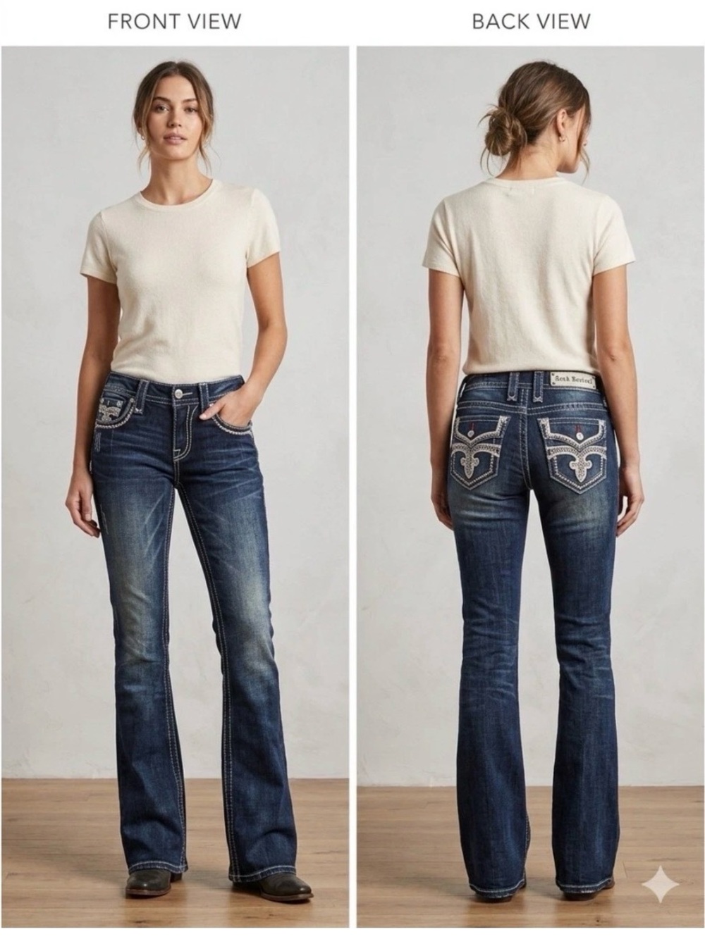 Women's Rock Revival Size 28 Esther Mid Rise Boot Jeans Dark Wash Boot Cut